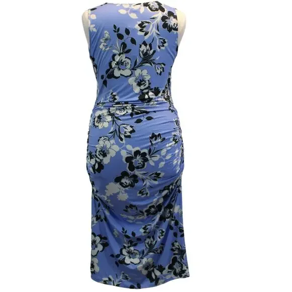 NEW Yumi Kim Maternity XL Hold Tight Dress Wonderful Life Blue Floral Stretchy - Picture 3 of 14